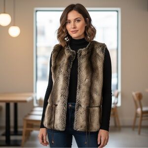 Kenar Faux Fur Vest in Brown and Gray